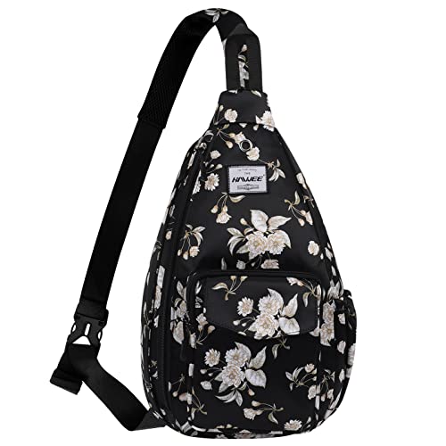 Backpack Sling for Women Anti-Water Crossbody Bag Inclined Adjustable Pack - color: Beige Flower