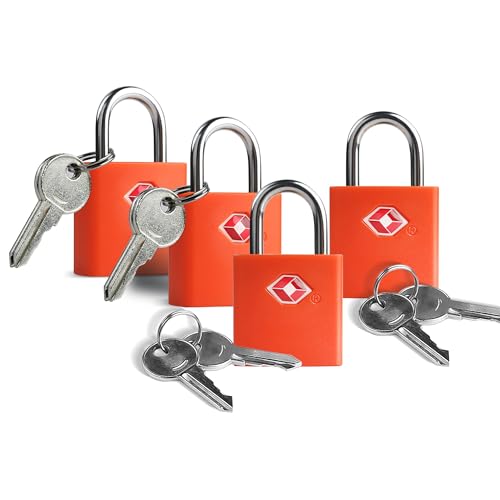 Luggage Locks TSA Approved 4 Pack, Small Padlocks Keyed Alike - color: Orange