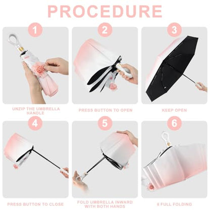 Mini Travel Umbrella Small Umbrella for Travel UV Parasol Compact Foldable - color: Pink