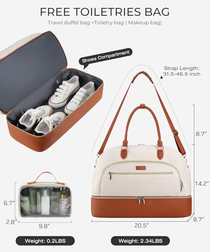 Weekender Bags for Women, Large Travel Duffel Bag Carry on Overnight Bag with Shoe Compartment and Toiletry Bag for Travel Business Gym Hospital, Beige Brown - color: Beige Brown