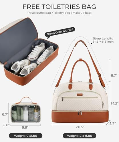 Weekender Bags for Women, Large Travel Duffel Bag Carry on Overnight Bag with Shoe Compartment and Toiletry Bag for Travel Business Gym Hospital, Beige Brown - color: Beige Brown