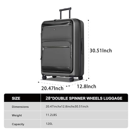 Luggage Sets 2 Piece, Carry On Luggage with Front Pocket & USB Port, Expandable Checked Luggage, Hybrid Soft Front, Hard Shell Suitcases with Spinner Wheels & TSA Lock (20/28 Inch, Grey) - color: Grey