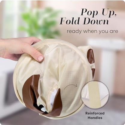 Pop Up Laundry Hamper, Cute Puppy 71L Collapsible Mesh Basket with Handles - color: Puppy, 1-PACK