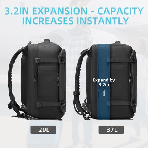 37L expandable travel backpack with separate laptop compartment and shoe compartment, suitable for travel, business trips, hiking, outdoor act