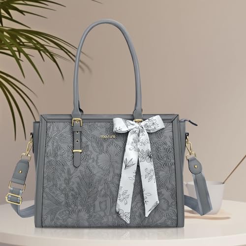 MOSISO Laptop Bag for Women, 17-17.3 inch PU Leather Tote Bag - color: Gray, size: 17.3 inch