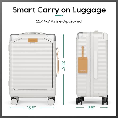 Joyway 20 Inch Carry on Luggage with Front Pocket and Cup Holder, White - color: White