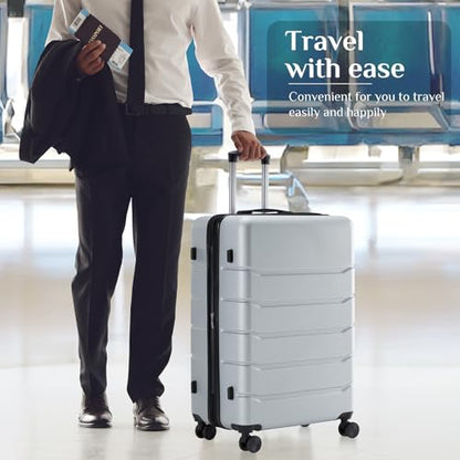 Sweetcrispy 28 Inch Checked Luggage, Suitcase with Spinner Wheels - color: Light Grey, size: 28 Inch