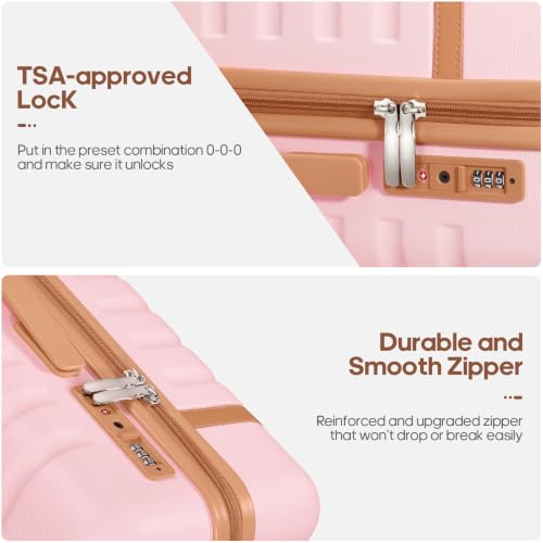 UKEIN Luggage Sets 3Piece, Carry On Luggage 20in Suitcase Set With Backpack - color: Pink, size: 3 piece set (20inch)