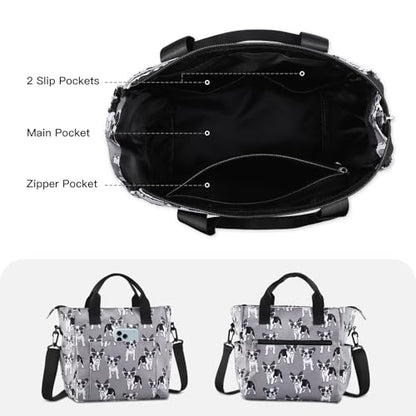 Crossbody Shoulder Bag for Women - Water Resistant Casual Handbag Purse with Multiple Pockets, Adjustable Strap - color: Gray Dog