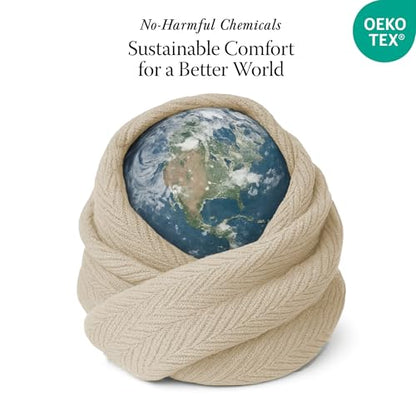 Threadmill Luxury 100% Cotton Twin Herringbone Blanket, Beige - color: Beige, size: Twin (68" x 92")