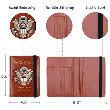 TOURSUIT RFID Blocking Passport Holder, Leather Travel Wallet, Brown - color: Brown