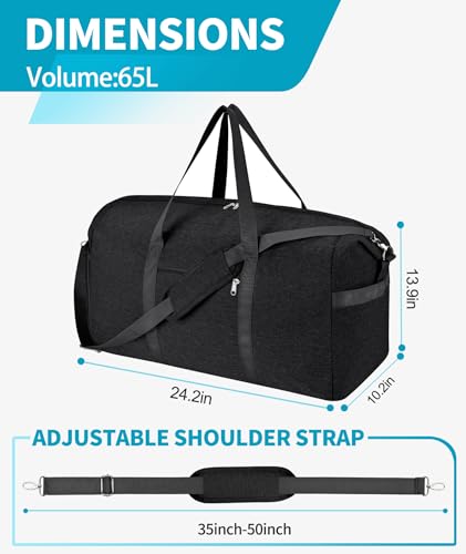Carry On Luggage 22x14x9 Airline Approved, 65L Gym Duffle Bag for Travel - color: Black, size: 65L