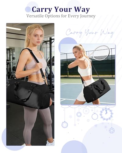 Gym Bag for Women with Shoe Compartment Travel Duffel Bag Black - color: D10-Black