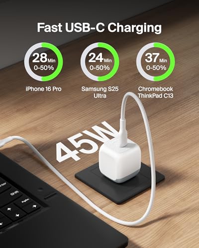 Belkin 45W Compact USB C Charger Block, Fast Charging for Travel - color: White, style: Single Pack