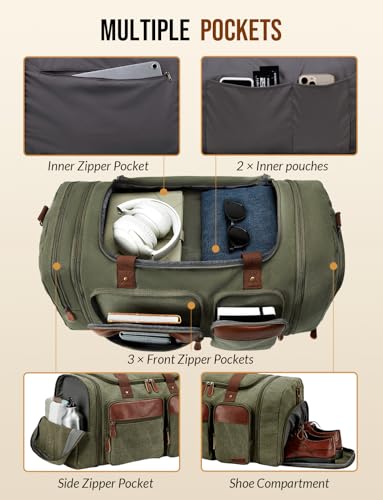 Canvas Duffle Bag for Travel 65L Expandable, Army Green - color: Army Green, size: Extra Large 65 L