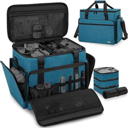 Extra Large Makeup Bag with 3 Removable Pouches and 1 Brush Holder - color: Blue