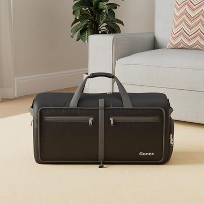 Gonex 60L Foldable Travel Duffle Bag with Shoe Compartment, Lightweight - color: Black, size: 60L