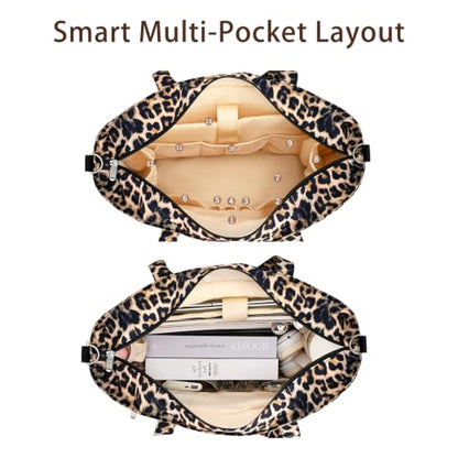 oscaurt Work Tote Bag for Women, 19 Pockets Laptop Tote, Large Teacher Tote - color: Leopard
