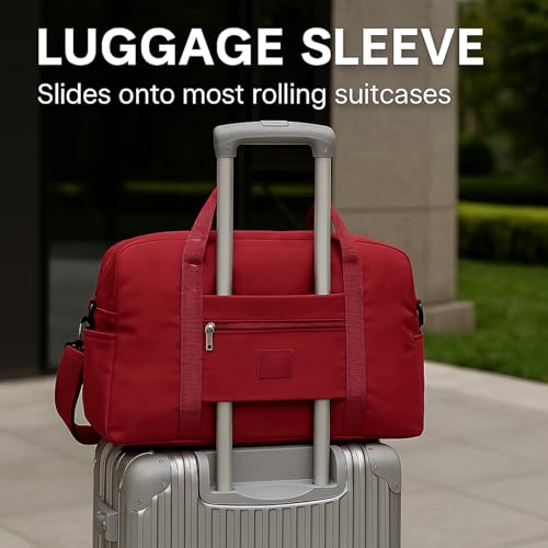 Folding Duffle Bag for Travel Large Capacity Waterproof Oxford Cloth Weekender Carry on Tote with Crossbody Strap, Lightweight Foldable Gym and Overnight Bag (Red, Large) - color: Red