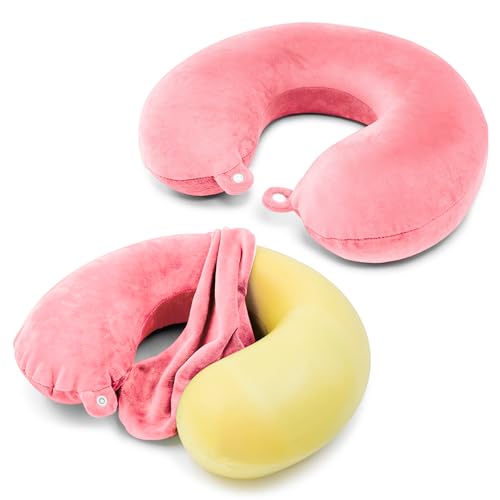 Philbinden 2 Packs Travel Neck Pillow Cover, Reusable U Shaped Washable Cover (Pink) - color: Pink