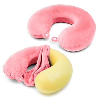 Philbinden 2 Packs Travel Neck Pillow Cover, Reusable U Shaped Washable Cover (Pink) - color: Pink