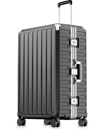 LUGGEX 28 Inch Zipperless Checked Luggage, Charcoal Metallic - color: Charcoal Metallic, size: 28 Inch