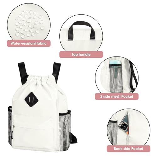 WANDF Drawstring Backpack with Shoe Compartment, Sports Gym Bag - color: S, Beige, size: Small