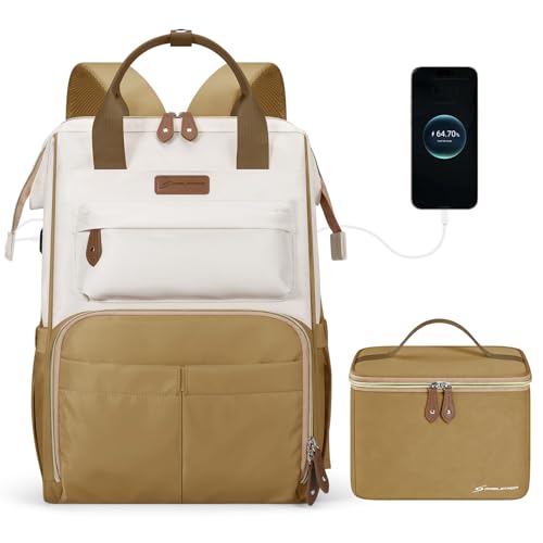 Maelstrom 15.6-17.3" Laptop Backpack with Lunch Box, Work Bag for Women Men - color: Khaki-beige