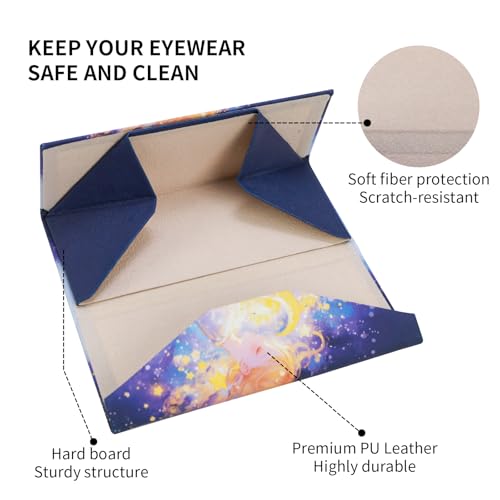 Foldable Glasses Case, Magnetic PU Leahter Sunglasses Case, Cute Hard Shell Folding Eyeglass Cases for Women Kids - color: Blue Dream