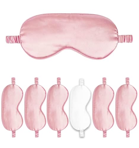 7PACK Satin Eye Mask Silk Sleep Masks Silky Blackout Eyes Covers Sleeping Blindfold Eyeshade Wedding Bridal Gift Travel Naps - color: Pale Rose