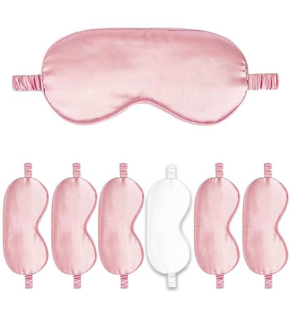 7PACK Satin Eye Mask Silk Sleep Masks Silky Blackout Eyes Covers Sleeping Blindfold Eyeshade Wedding Bridal Gift Travel Naps - color: Pale Rose