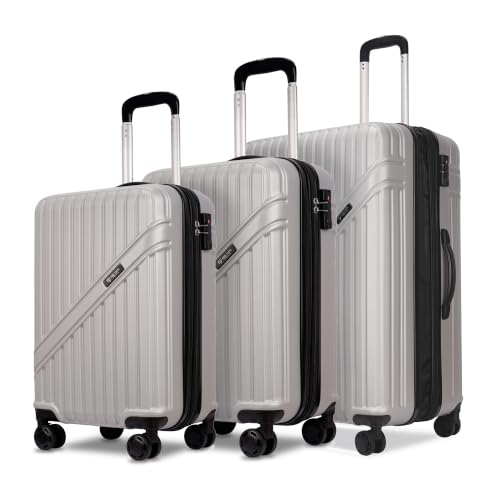 GinzaTravel 3-Pieces ABS Hardshell Luggage Set 20"25"29" Suitcase Silver - color: Silver