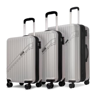 GinzaTravel 3-Pieces ABS Hardshell Luggage Set 20"25"29" Suitcase Silver - color: Silver