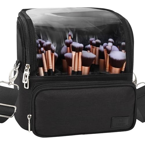 TANTO Makeup Brush Bag, Large Makeup Brush Holder with Adjustable Divide - color: A1-Black, size: X-Large