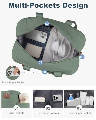 Pritent Travel Duffle Bag, Weekender Overnight Personal Item Carry On Bag - color: Green, size: Medium