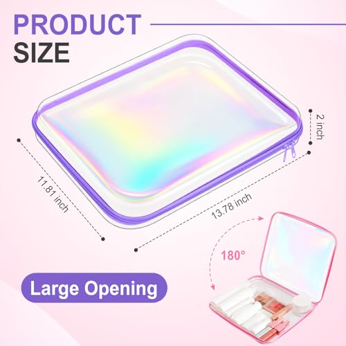 Hoolerry 3 Pcs Clear Hard Zipper Case Plastic Zipper Pouch, Laser, L - color: Laser, size: L