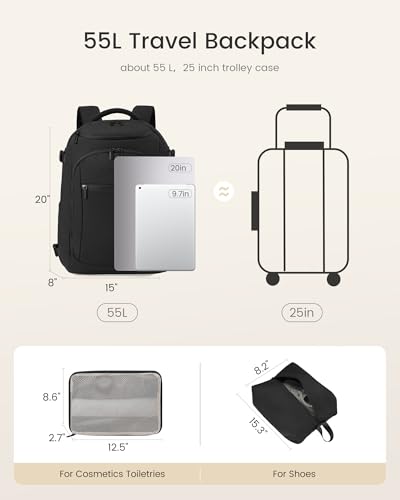 LOVEVOOK 50L Travel Backpack for Women & Men, Airline Approved Carry On Bag - color: Light Pink / Off-white, size: XLarge-50L