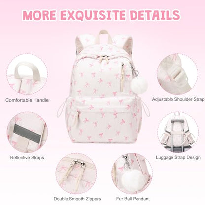 4PCS Corduroy Girls Backpack w/ Water Bottle & Lunch Bag (Beige Bow Tie) - color: 2-beige Bow Tie
