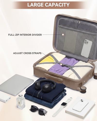 Somago Luggage Sets 5 Piece Hardside 20"/24"/28" with Duffle Toiletry Pouch - color: Khaki, size: 5 Piece Set