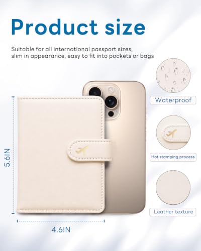 RFID Passport Holder with Tracker Slot, Leather Travel Wallet - color: Beige