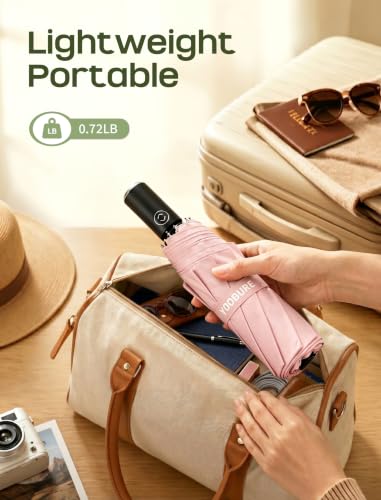 Yoobure Compact Travel Umbrella, Windproof Automatic Folding UV Sun & Rain - color: Coral Pink