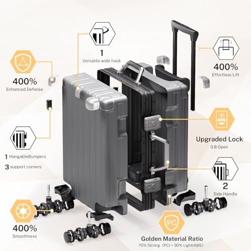 Krute Zipperless Luggage with Spinner Wheels 100% PC Hardside 24in Suitcase - color: Gray, size: Medium (24 Inch)