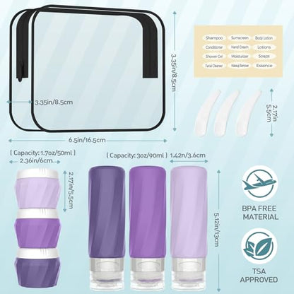 6Pcs Travel Bottles for Toiletries, Silicone Travel Size Containers Set - color: PURPLE