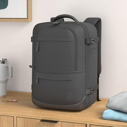 BAGSMART 37L Expandable Travel Backpack Compression Carry On Daypack - color: Obsidian Black