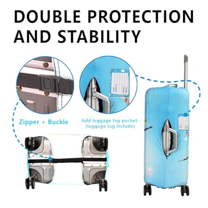Travel Luggage Cover Protector Stretchable,Washable&Anti-Scratch,Fits 18-32 Inch case (Blue goes on a trip, M(22-25 inch)) - color: Blue goes on a trip, size: M(22-25 inch)
