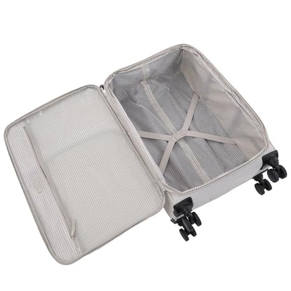 Martha Stewart Softside Checked Luggage | 27" Lightweight Expandable Suitcase | Medium Checked Suitcase with 360° Spinner Wheels & Spacious Interior | Light Gray - color: Light Grey, size: 27"