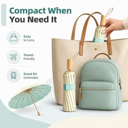 Compact Travel Umbrella with UPF 50+ UV Protection - color: Pale yellow