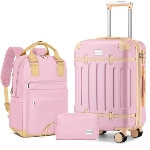 LARVENDER Expandable Carry on Luggage Sets 3 Piece Suitcases Set, Pink - color: Pink, size: 3 piece set(BP/TB/20)