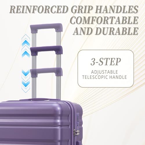 3-Piece ABS Hardshell Luggage Set Lightweight, Tough & Scratch-Resistant - color: violet horizontal stripe, size: 20/24/28 Inch