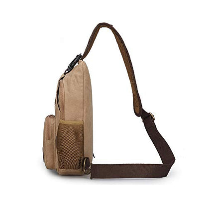 SIMU Canvas Shoulder Bag for iPad Mini, Crossbody Chest Sling Backpack - color: Large Khaki